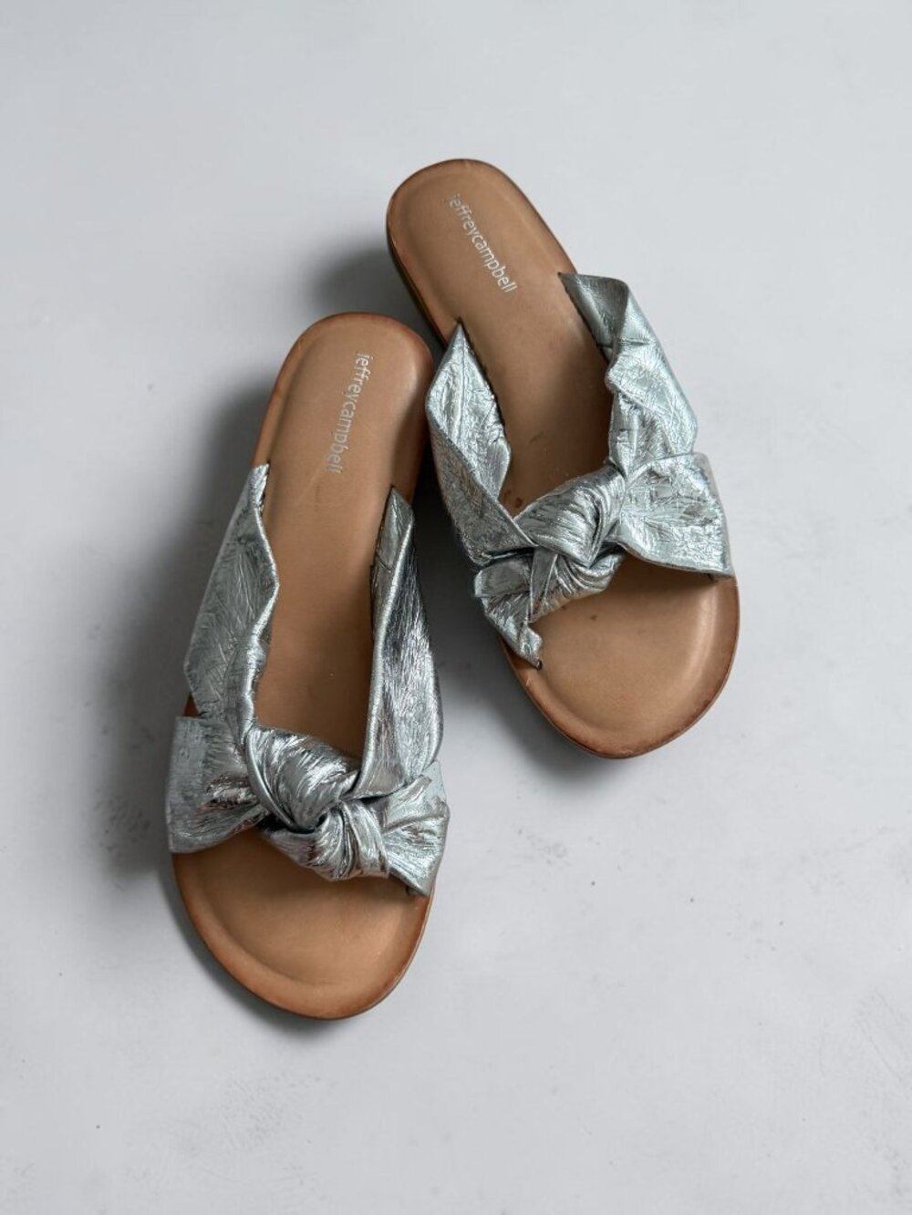 JEFFREY CAMPBELL Silver Leather Metallic Slides Sandals Size 8
